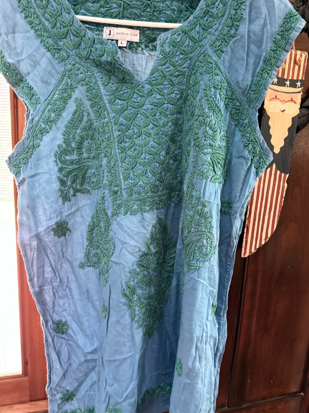 JAYSHREE DALAL Blue And Green Embroidered Sleeveless  Dress  Size L